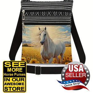 White Arab Oil Painting Print Purse Crossbody Shoulder Bag •Two Zippered Pockets